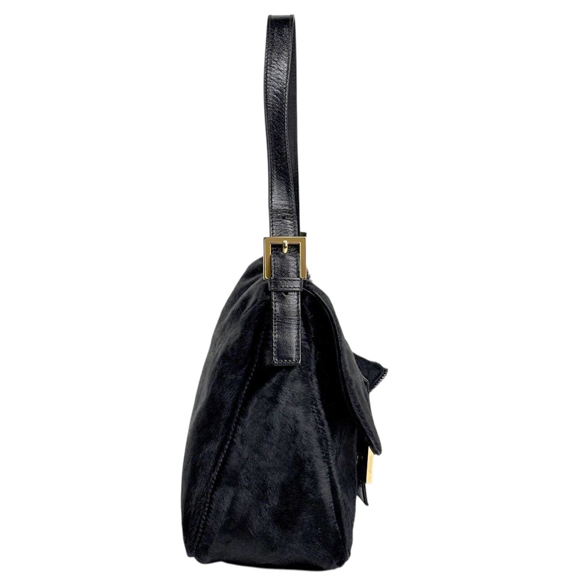 Fendi Zucca Logo Shoulder Bag Mamma Baguette Calf Hair Black — view 4