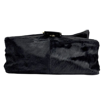 Fendi Zucca Logo Shoulder Bag Mamma Baguette Calf Hair Black — view 5
