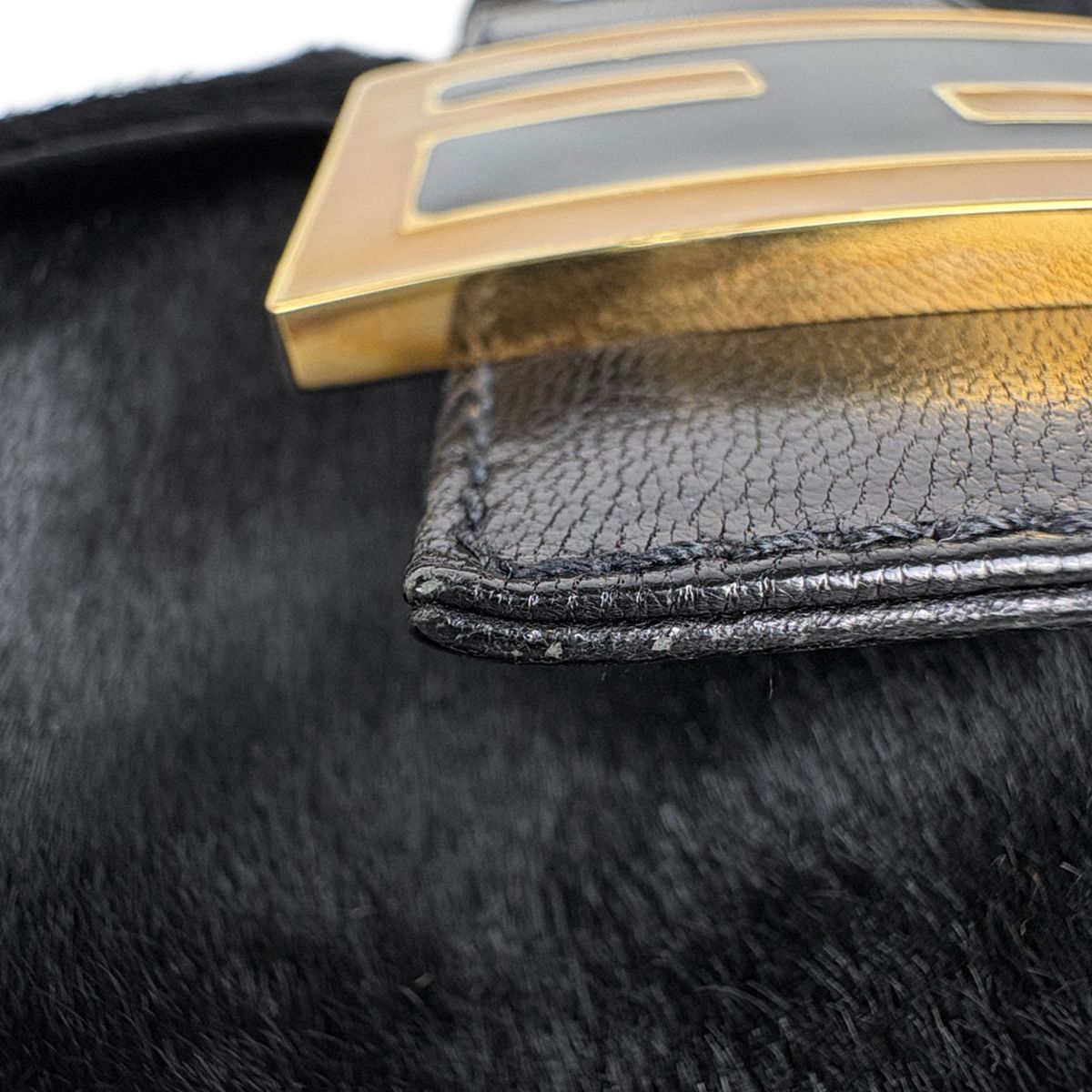 Fendi Zucca Logo Shoulder Bag Mamma Baguette Calf Hair Black — view 8