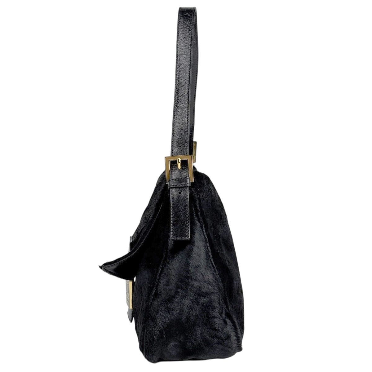 Fendi Zucca Logo Shoulder Bag Mamma Baguette Calf Hair Black — view 2