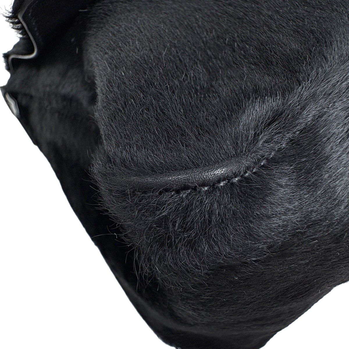 Fendi Zucca Logo Shoulder Bag Mamma Baguette Calf Hair Black — view 6