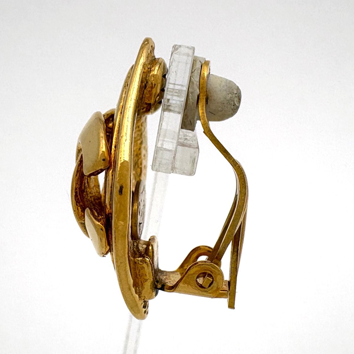 Chanel CC Logo Earrings Diamond Gold Plated — view 2