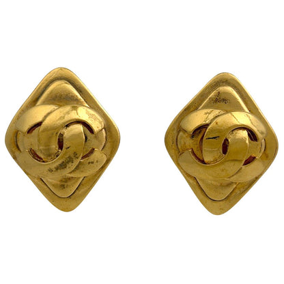 Chanel CC Logo Earrings Diamond Gold Plated