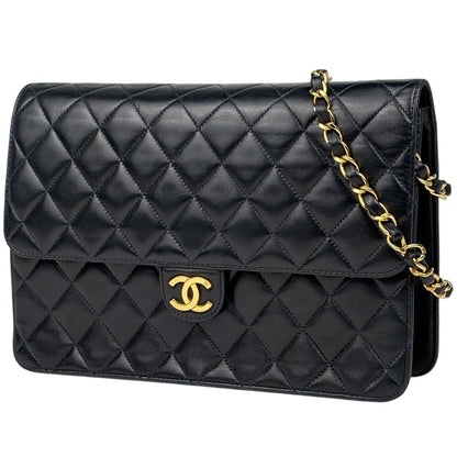 Chanel CC Logo Chain Shoulder Bag Quilted Leather Black