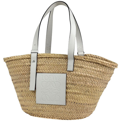 Loewe Basket Anagram Palm Leaf Tote Raffia Natural White