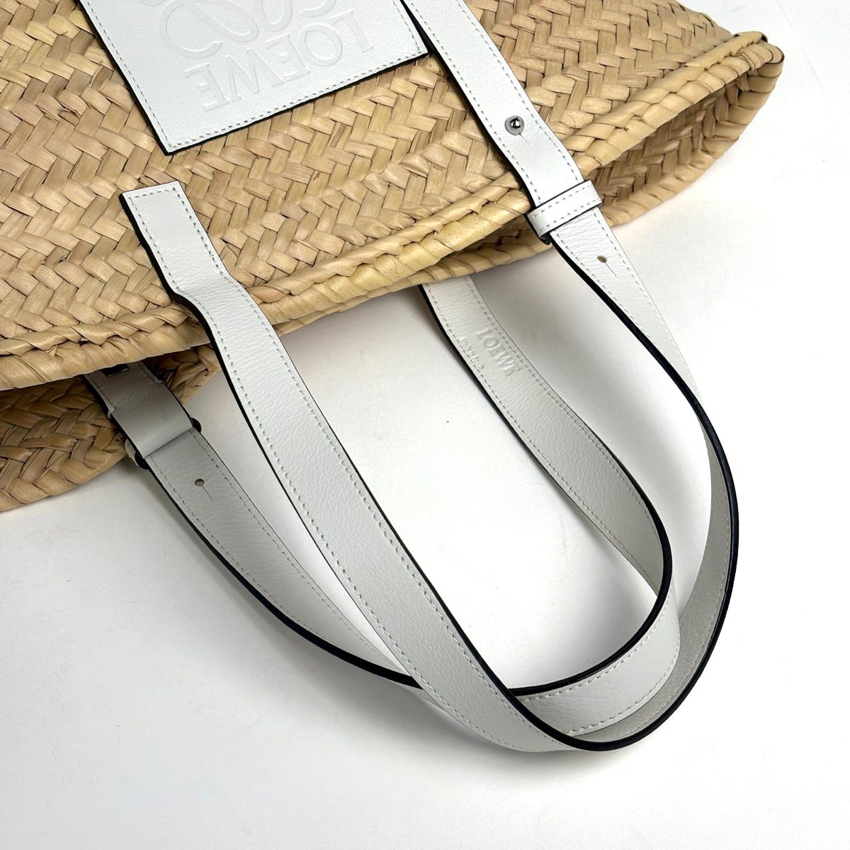 Loewe Basket Anagram Palm Leaf Tote Raffia Natural White — view 7