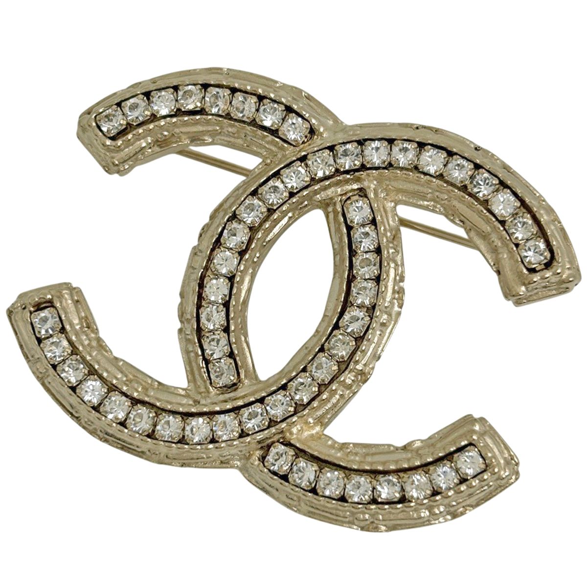 Chanel CC Logo Line Stone Brooch Gold Plated