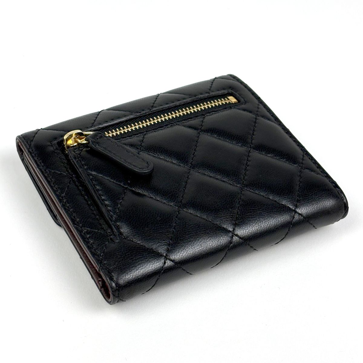 Chanel CC Logo Trifold Wallet Quilted Leather Black — view 2