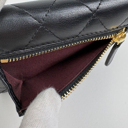 Chanel CC Logo Trifold Wallet Quilted Leather Black — view 8