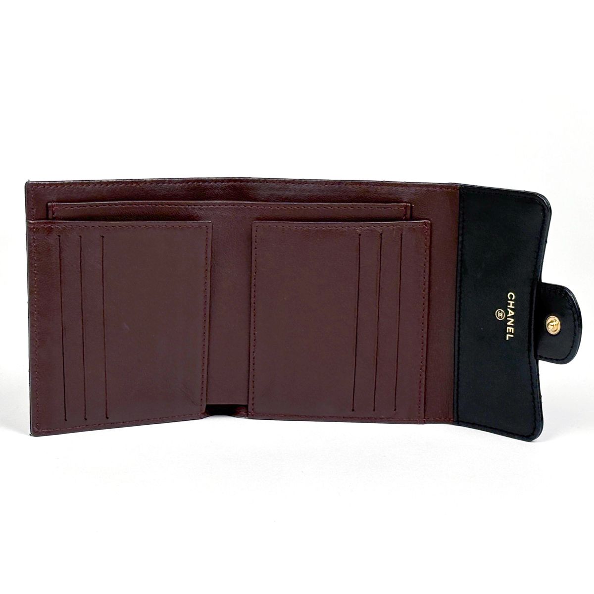Chanel CC Logo Trifold Wallet Quilted Leather Black — view 9