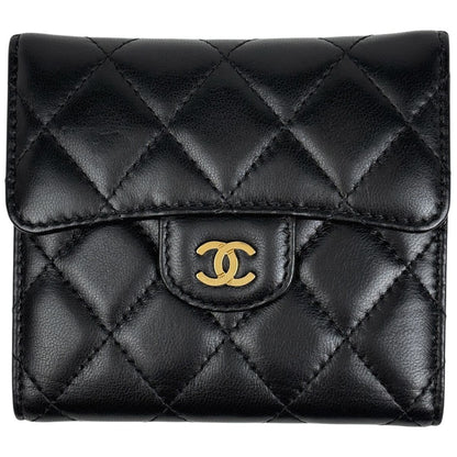 Chanel CC Logo Trifold Wallet Quilted Leather Black