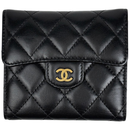 Chanel CC Logo Trifold Wallet Quilted Leather Black