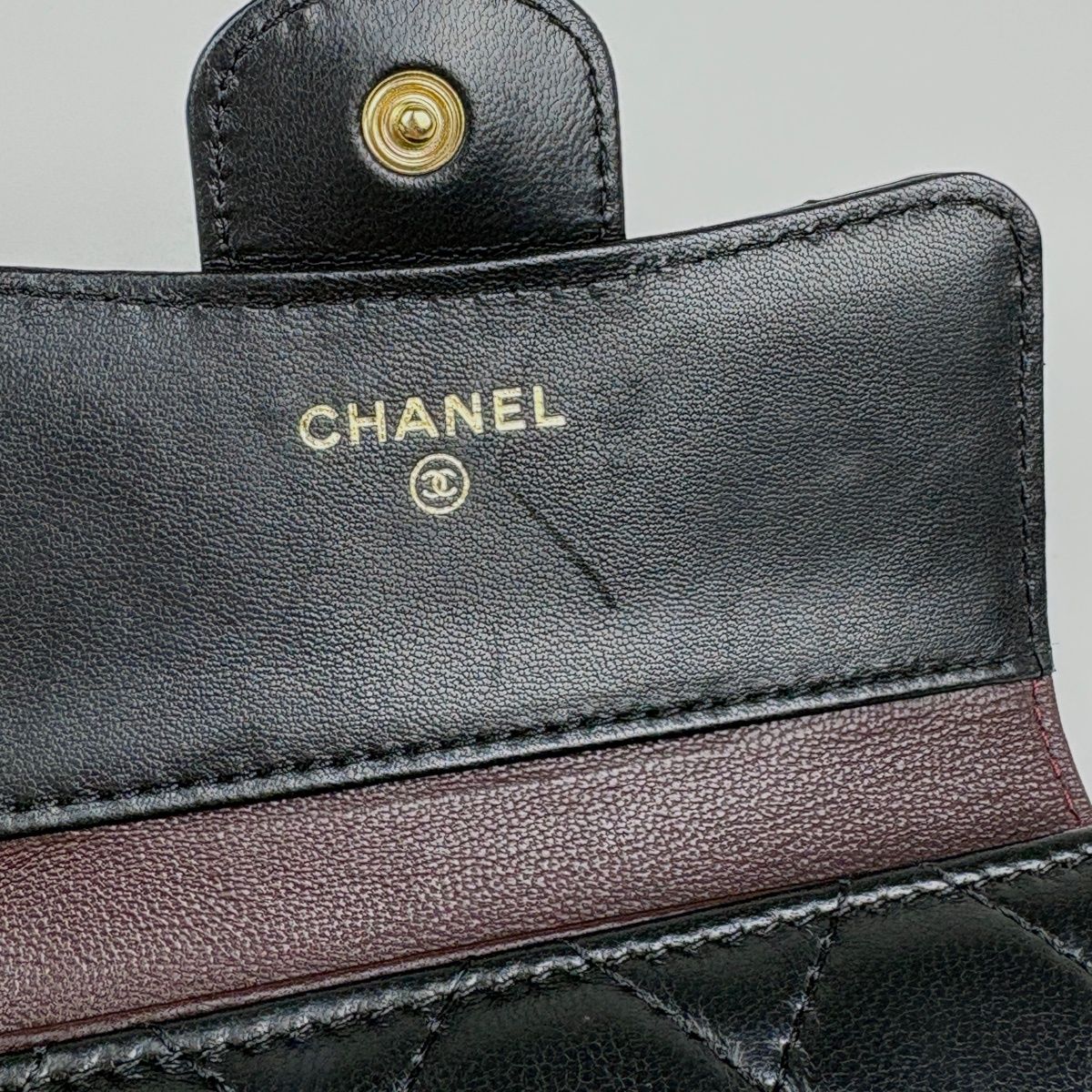 Chanel CC Logo Trifold Wallet Quilted Leather Black — view 6