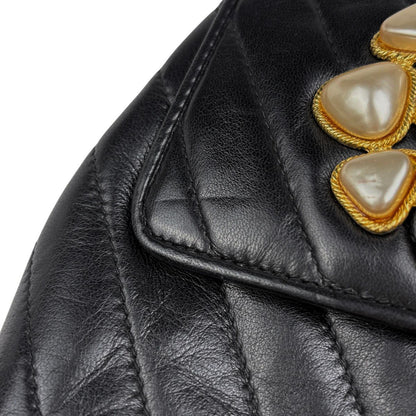 Chanel Stitch Faux Pearl Shoulder Bag CC Logo Blanc Leather Black — view 8