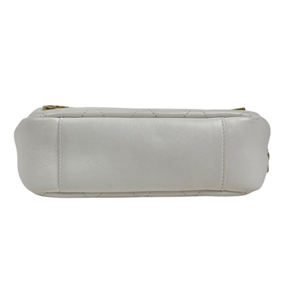 Chanel Logo Chain Shoulder Bag Quilted Leather White — view 5