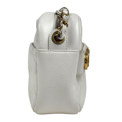 Chanel Logo Chain Shoulder Bag Quilted Leather White — view 4