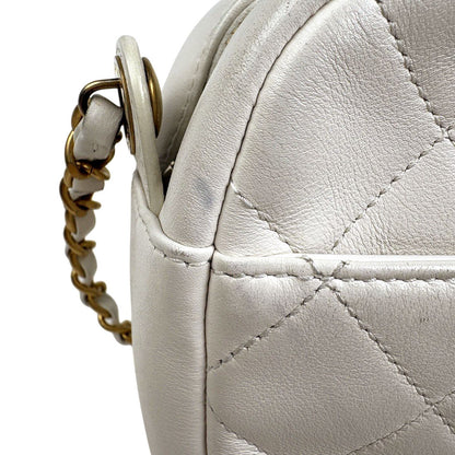 Chanel Logo Chain Shoulder Bag Quilted Leather White — view 7