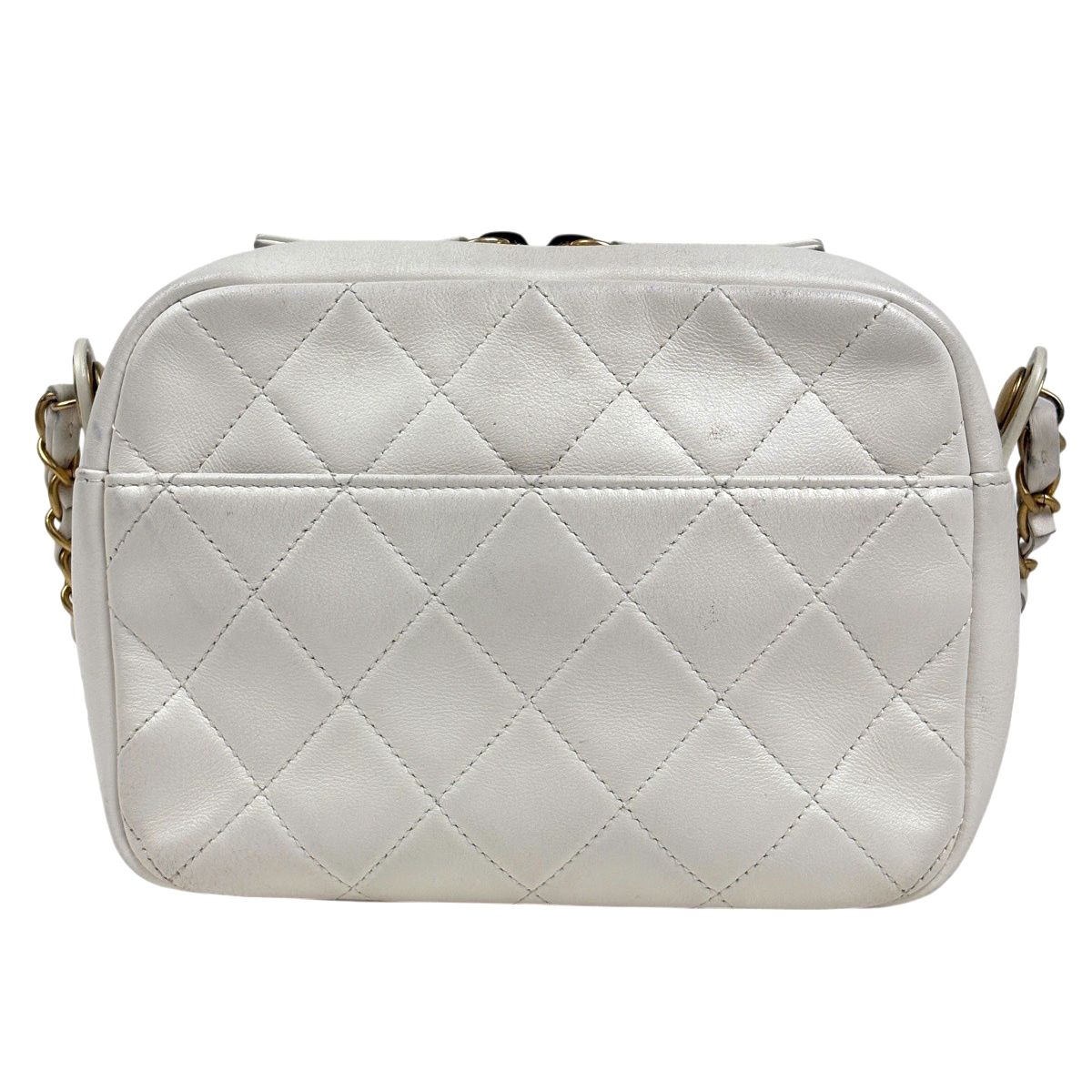 Chanel Logo Chain Shoulder Bag Quilted Leather White — view 3