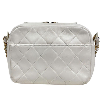 Chanel Logo Chain Shoulder Bag Quilted Leather White — view 3