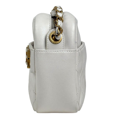 Chanel Logo Chain Shoulder Bag Quilted Leather White — view 2