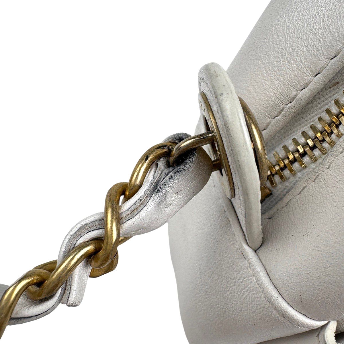 Chanel Logo Chain Shoulder Bag Quilted Leather White — view 9