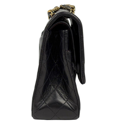 Chanel Quilted Double Flap Chain Shoulder Bag CC Logo Leather Black — view 2