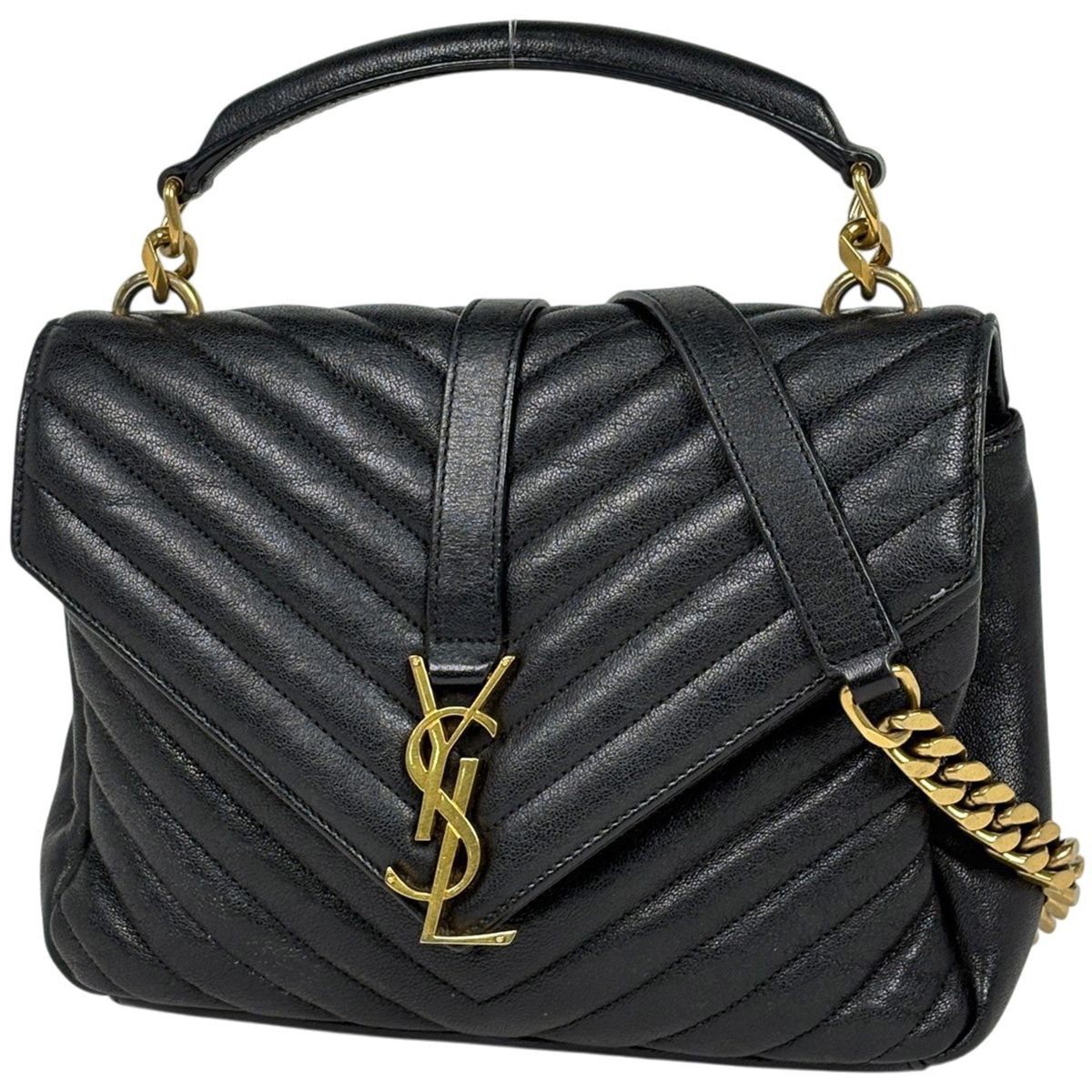 Saint Laurent Carre Handbag 2-Way Chain YSL Leather Black