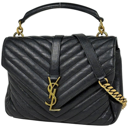 Saint Laurent Carre Handbag 2-Way Chain YSL Leather Black