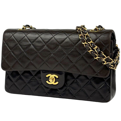 Chanel Quilted Double Flap Chain Shoulder Bag CC Logo Leather Black