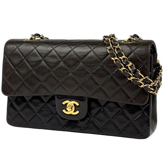 Chanel Quilted Double Flap Chain Shoulder Bag CC Logo Leather Black