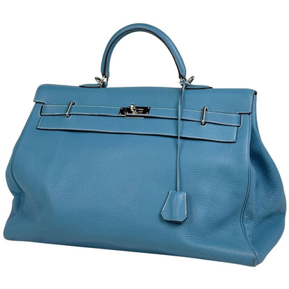Hermes Kelly 50 Voyage 2-Way Handbag Togo Blue Jean