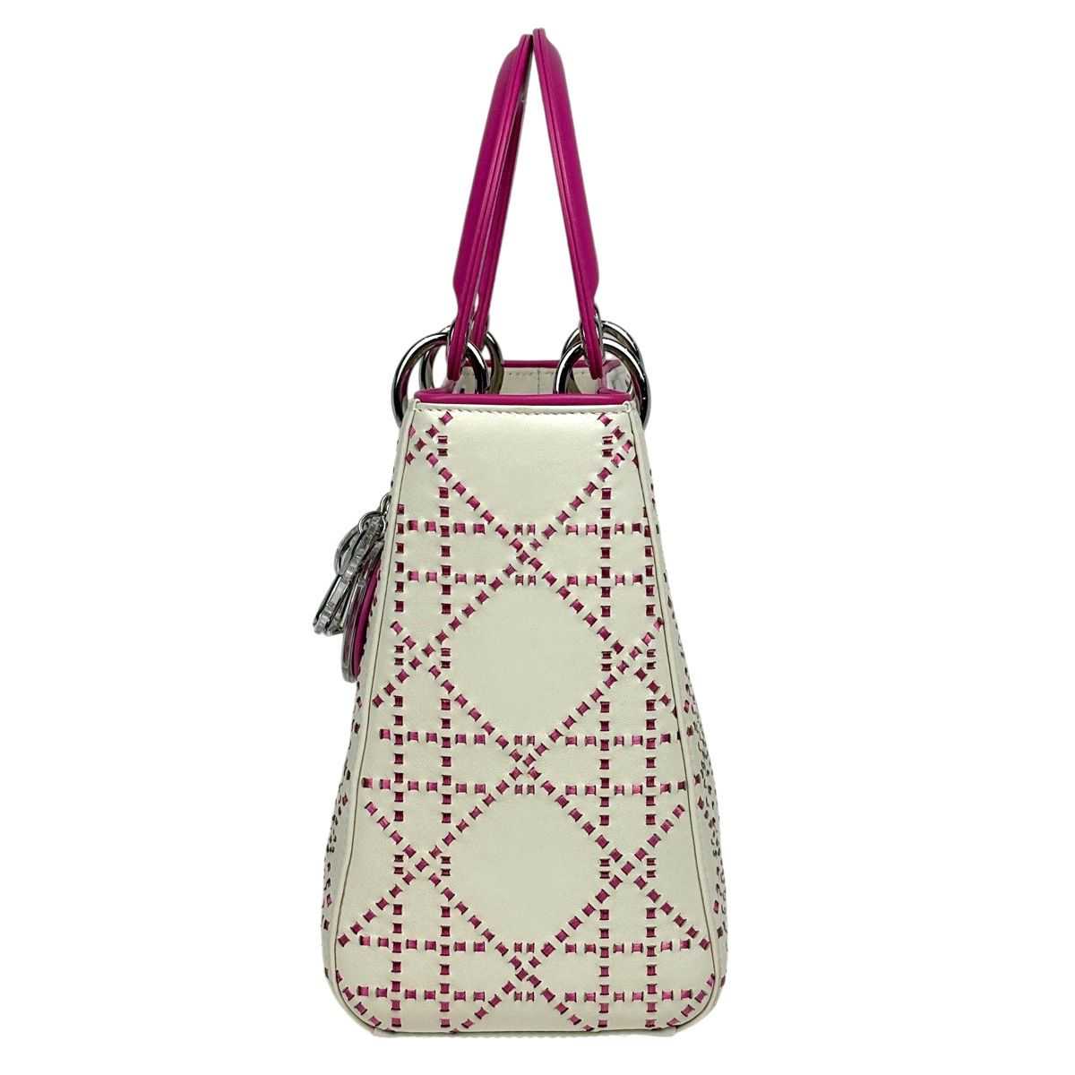 Dior Lady Cannage Bicolor Handbag Leather White Pink — view 2