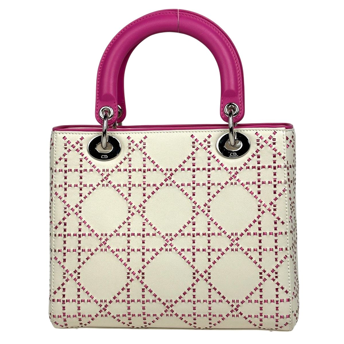 Dior Lady Cannage Bicolor Handbag Leather White Pink — view 3
