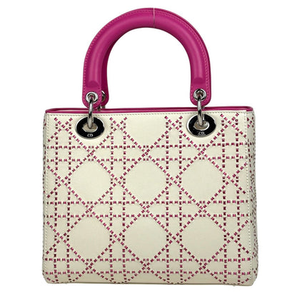 Dior Lady Cannage Bicolor Handbag Leather White Pink — view 3