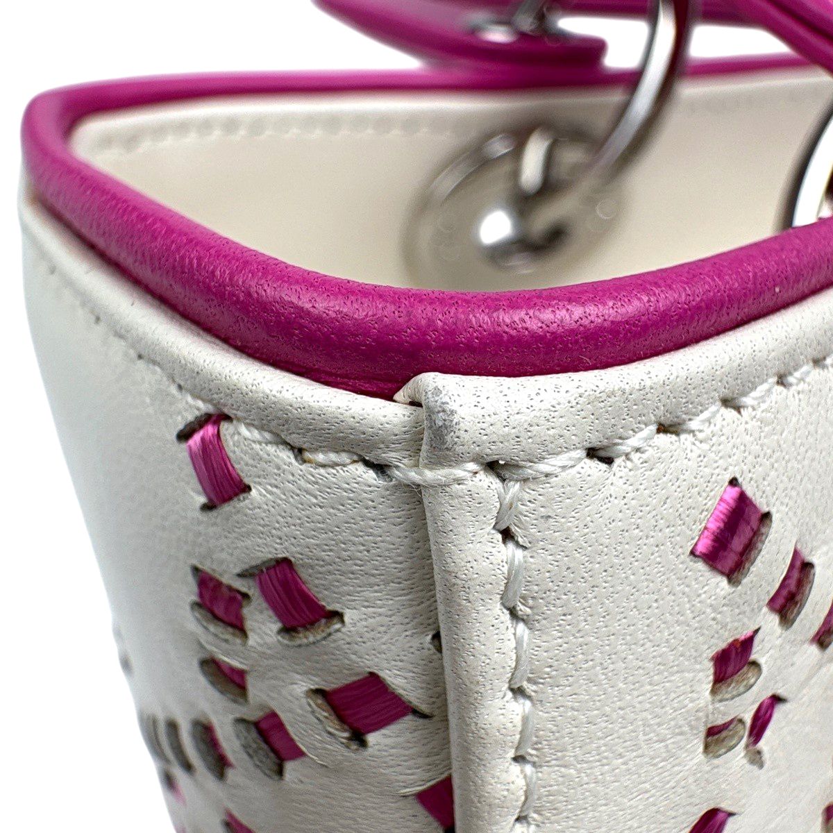 Dior Lady Cannage Bicolor Handbag Leather White Pink — view 9