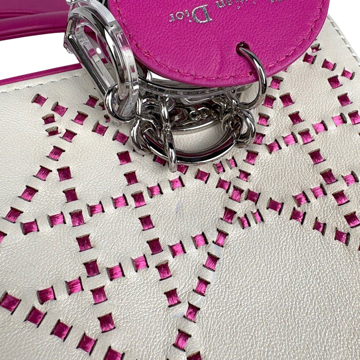 Dior Lady Cannage Bicolor Handbag Leather White Pink — view 8