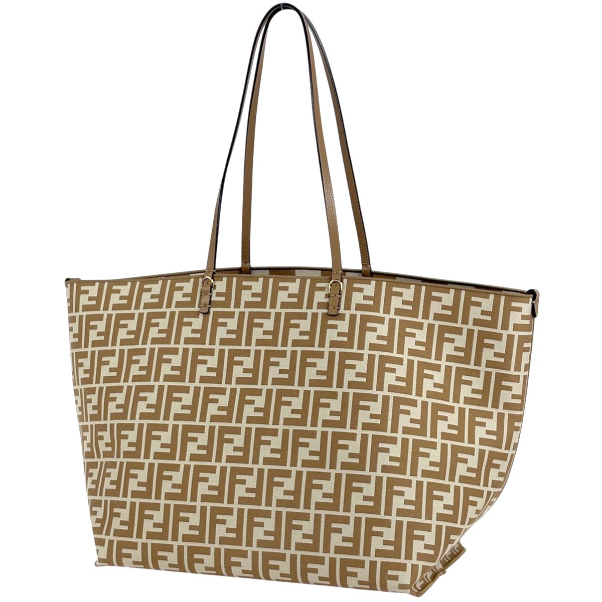Fendi Roll Large Reversible Tote Pecan FF Canvas Beige
