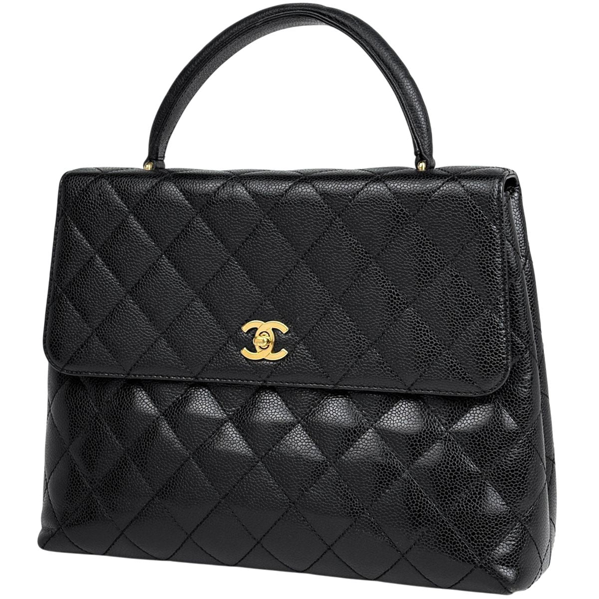 Chanel CC Logo Handbag Quilted Caviar Leather Black
