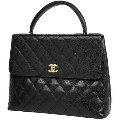 Chanel CC Logo Handbag Quilted Caviar Leather Black