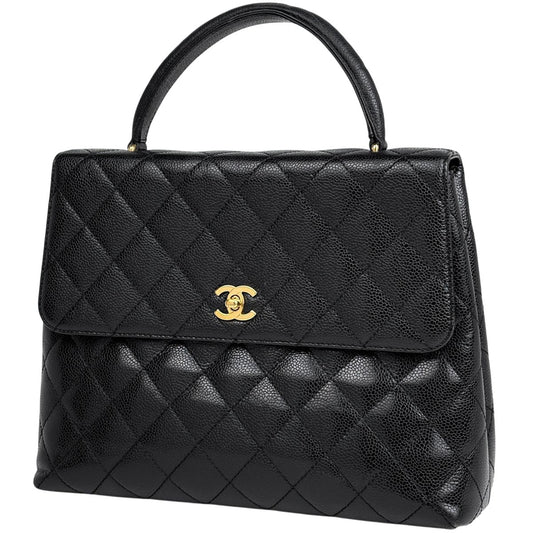 Chanel CC Logo Handbag Quilted Caviar Leather Black