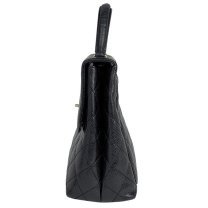 Chanel CC Logo Handbag Quilted Caviar Leather Black — view 2