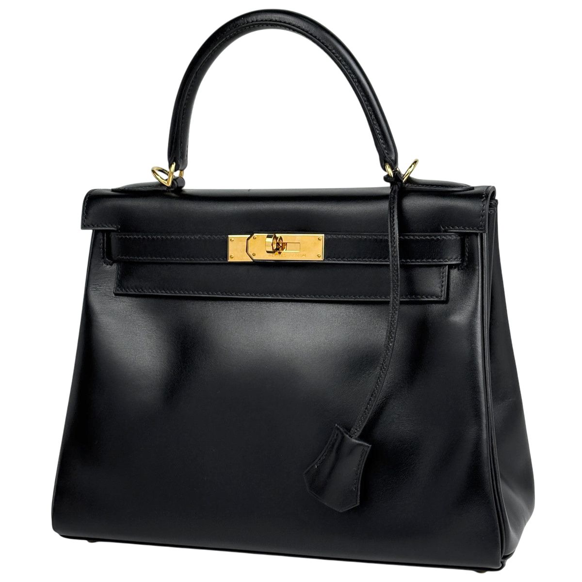 Hermes Kelly 28 Retourne 2-Way Handbag Box Calf Black