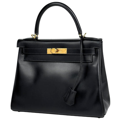 Hermes Kelly 28 Retourne 2-Way Handbag Box Calf Black