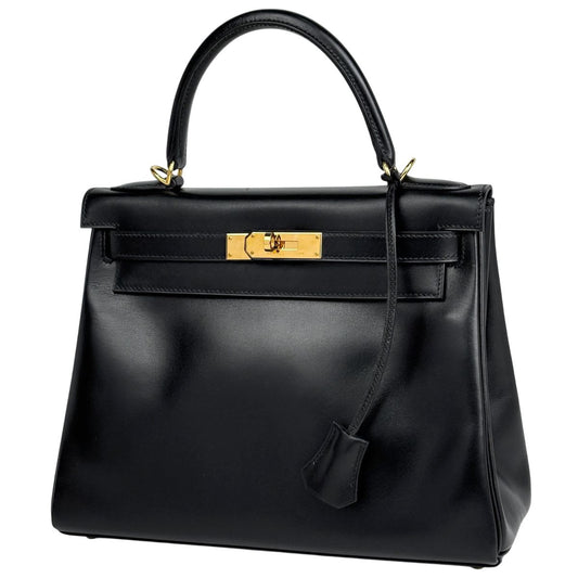 Hermes Kelly 28 Retourne 2-Way Handbag Box Calf Black
