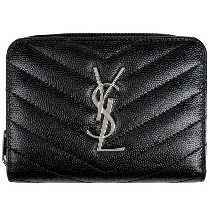 Saint Laurent Monogram Compact Zip Around Wallet Bifold Leather Black