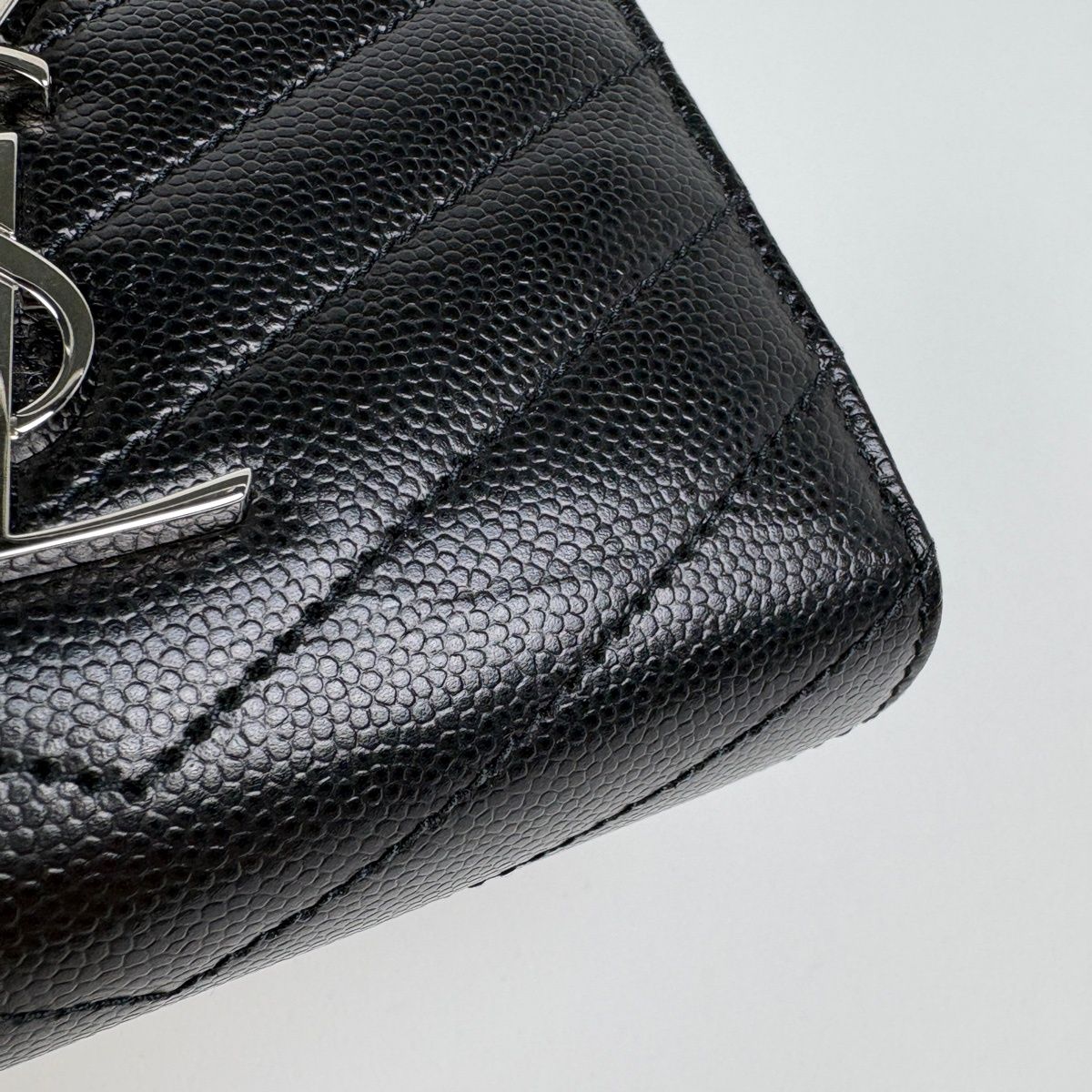 Saint Laurent Monogram Compact Zip Around Wallet Bifold Leather Black — view 4