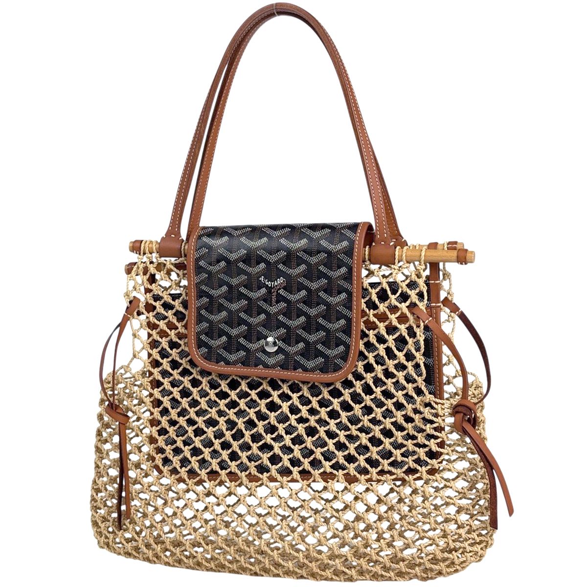 Goyard Aliguru Shoulder Bag Raffia Beige Black Brown