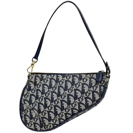 Dior Trotter Pattern Saddle Bag Canvas Navy