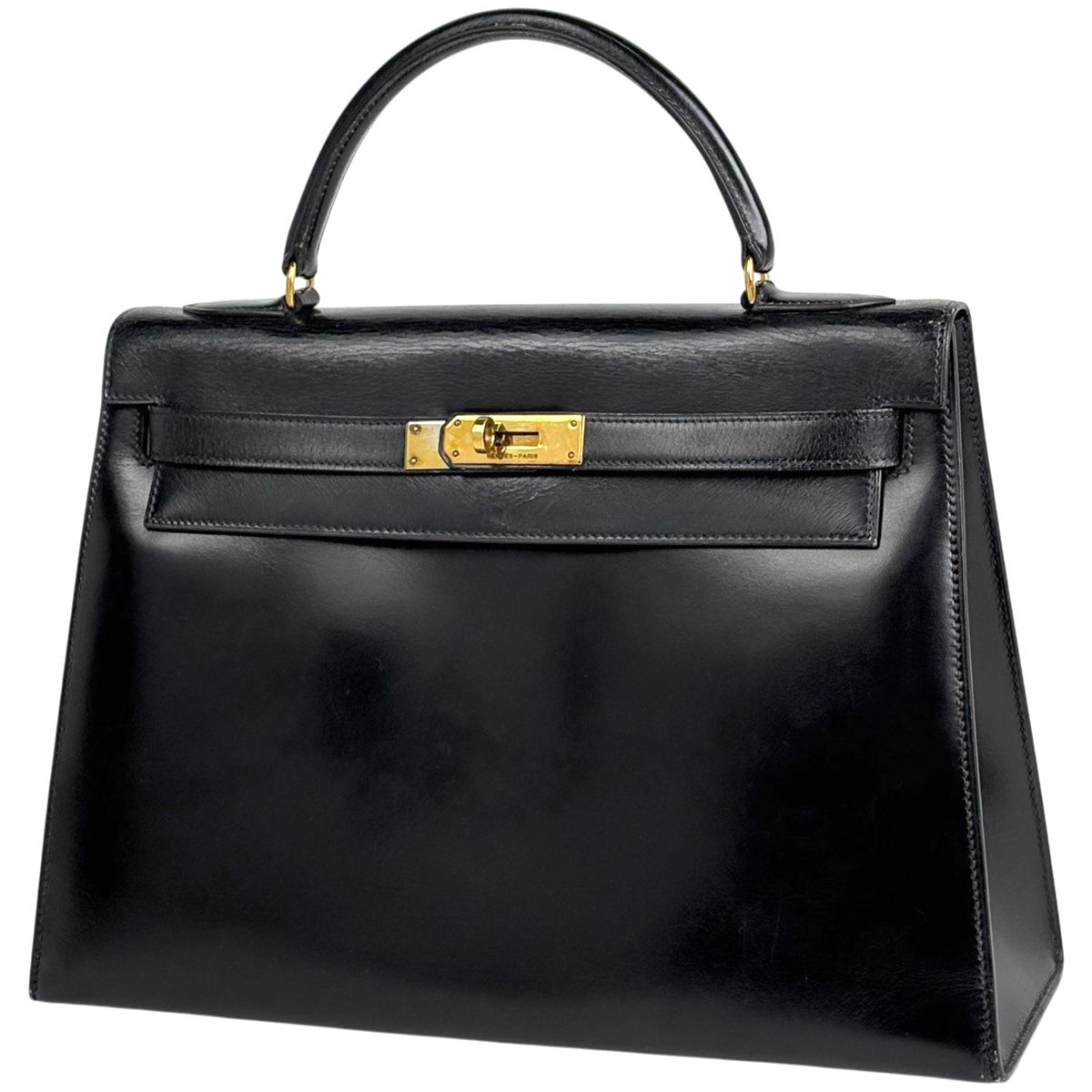 Hermes Kelly 32 Sellier Handbag Box Calf Black