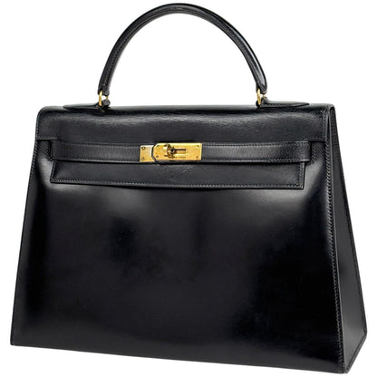 Hermes Kelly 32 Sellier Handbag Box Calf Black
